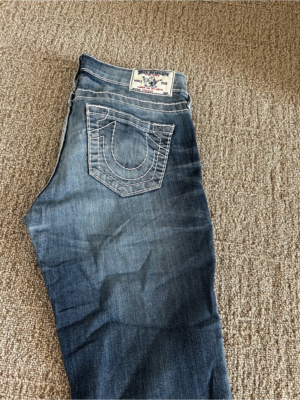 True Religion Blue Denim Jeans with White Pocket Stitching